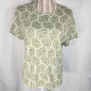 Croft & Barrow Green on Green Floral Print PIMA Cotton Short Sleeve Top Size PL
